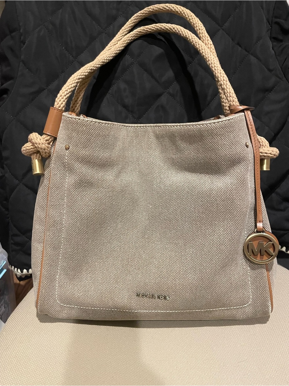 Michael Kors Isla Canvas and Tan Leather Rope-Handle Tote